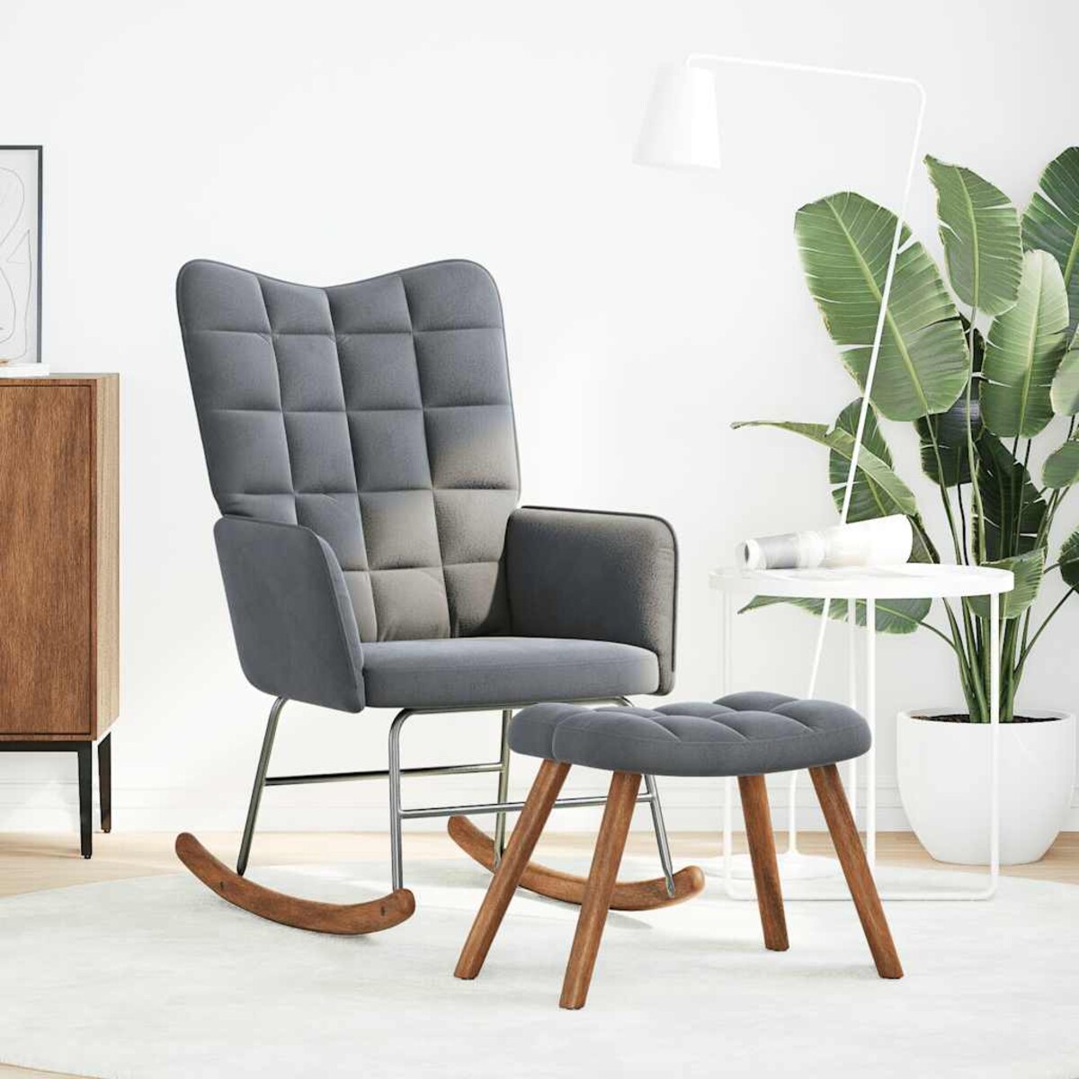 vidaXL Fotel bujany ze stołkiem, ciemnoszary aksamit