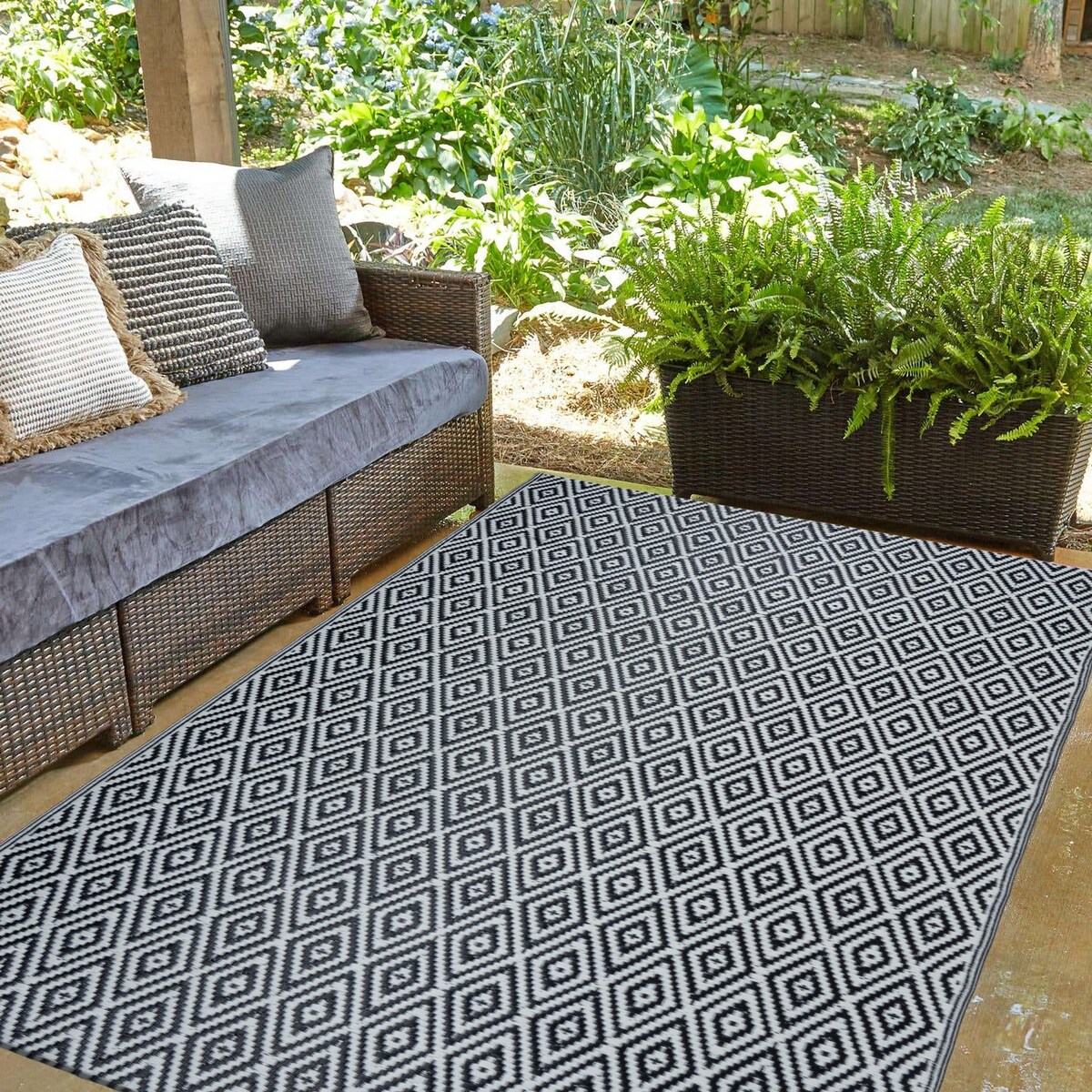 Dywan zewnętrzny tkany na płasko 120x170 cm e-floor romby szary