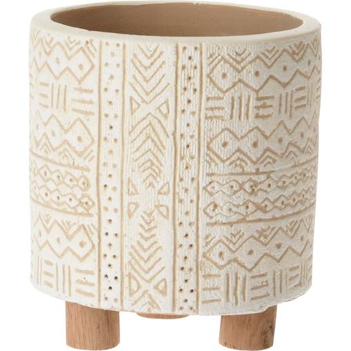 Doniczka ceramiczna z podstawką z drewna, Ø 11 cm