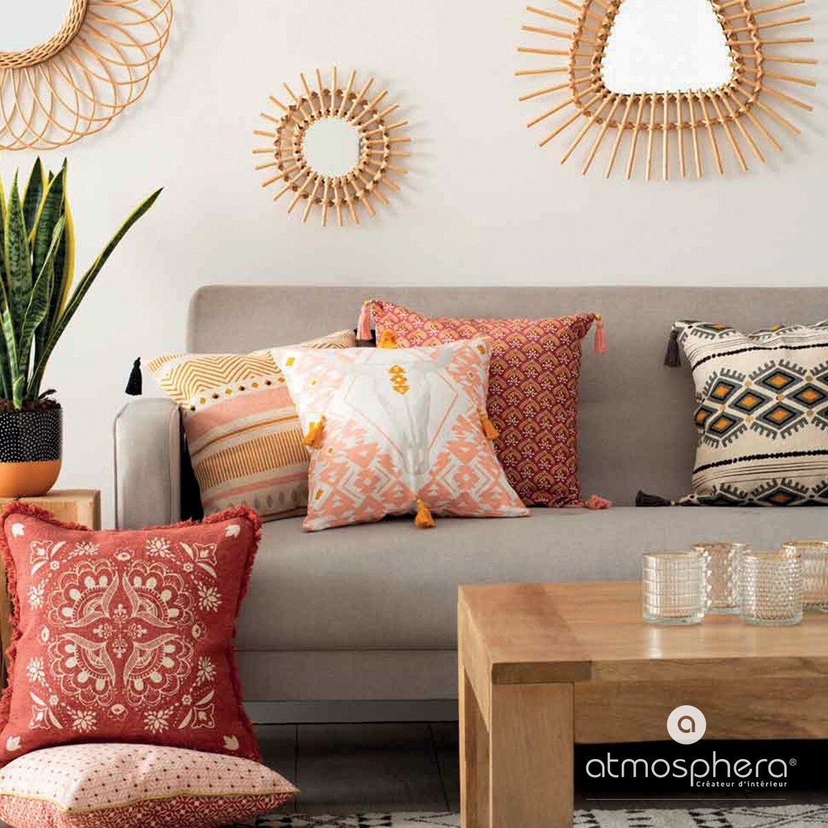 Komplet luster dekoracyjnych z wikliny, Ø 28 cm, 3 sztuki