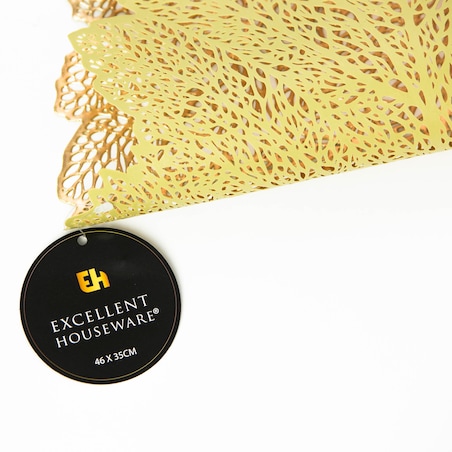 Podkładka Ażurowa Na Stół Mata Stołowa Pod Talerz Ozdoba Liść 35X46 Cm Złoty