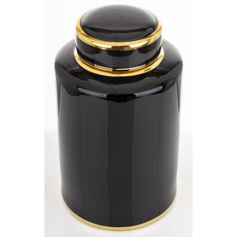 Walcowaty pojemnik ze złotą zakrętką 31x18,5x18,5 cm czarny