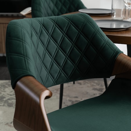 Krzesło Drewniane Tapicerowane Welurowe Loft Gięte Do Salonu Zielone Dakota