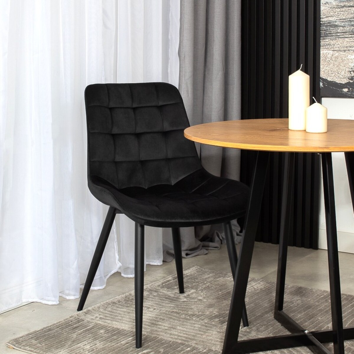 Krzesło tapicerowane czarne welurowe do salonu jadalni