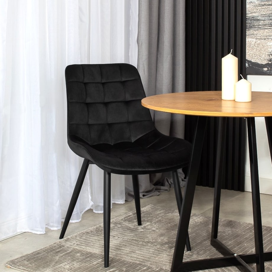 Krzesło tapicerowane czarne welurowe do salonu jadalni