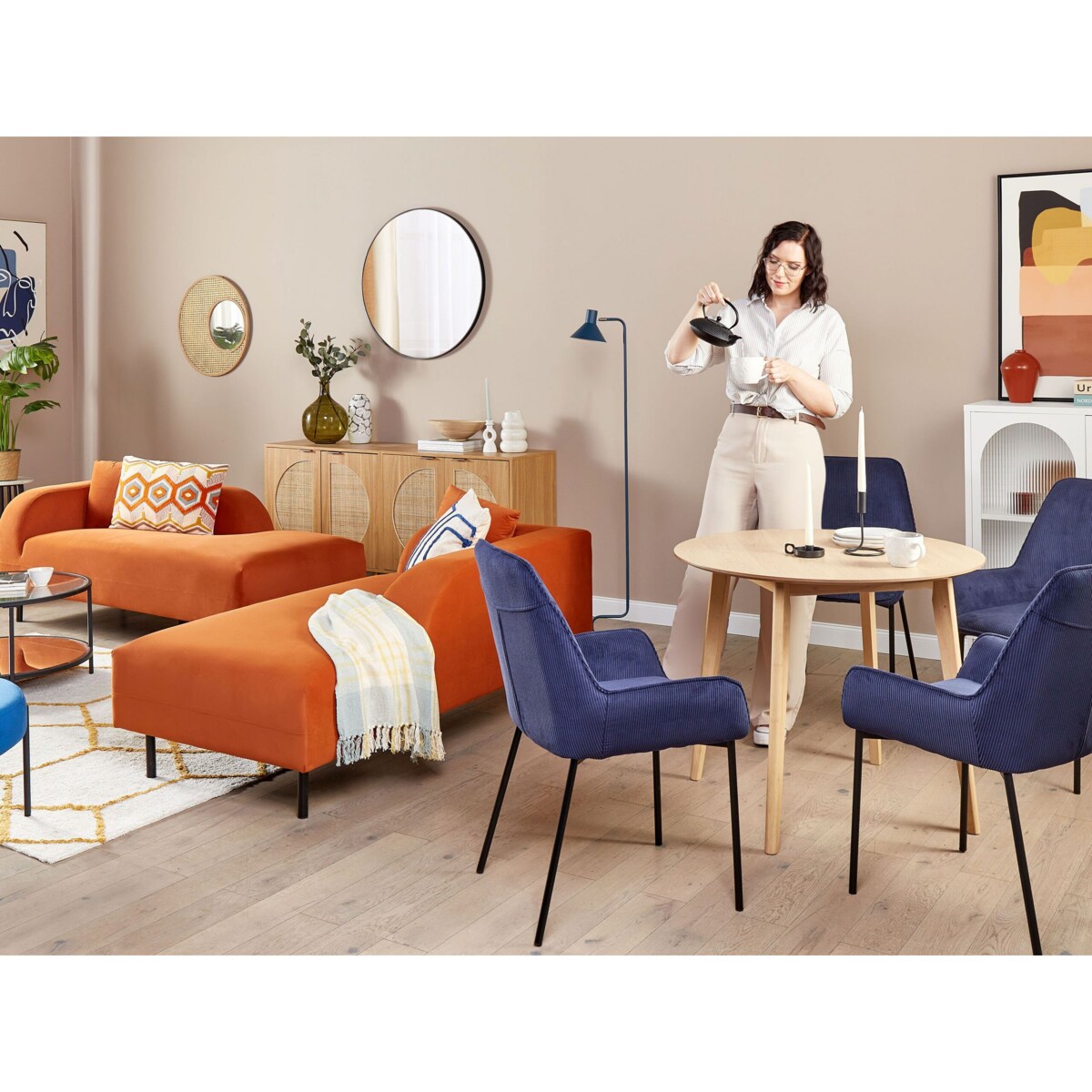 Zestaw 2 krzeseł do jadalni sztruksowy niebieski LOVERNA