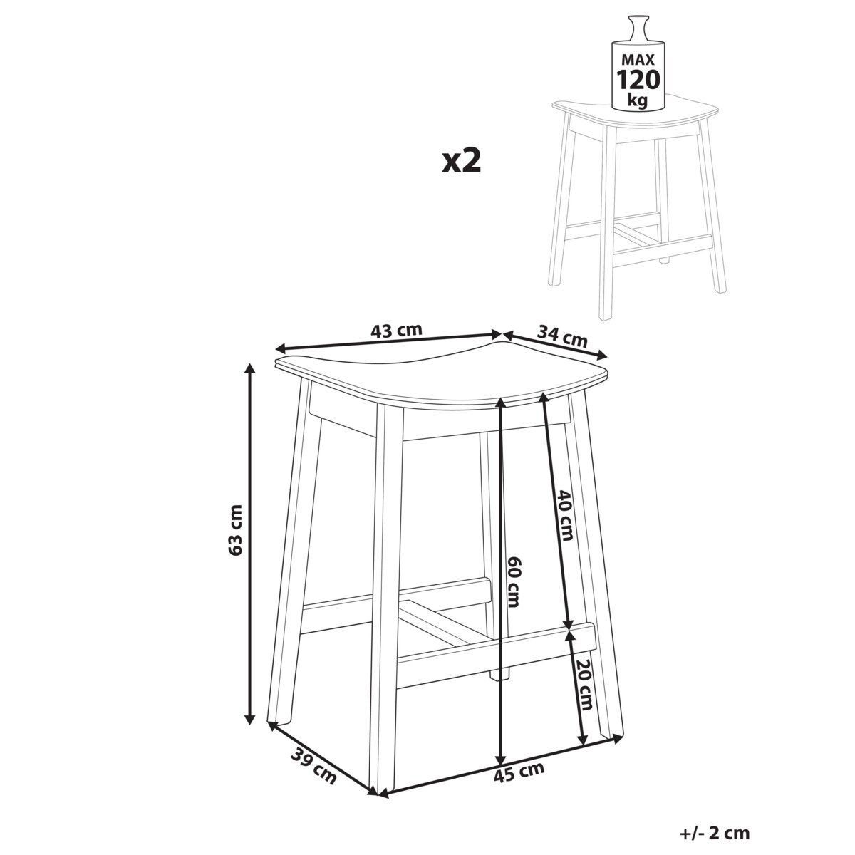 Zestaw 2 hokerów barowych DIXON Drewno Ciemny brąz/ zielony