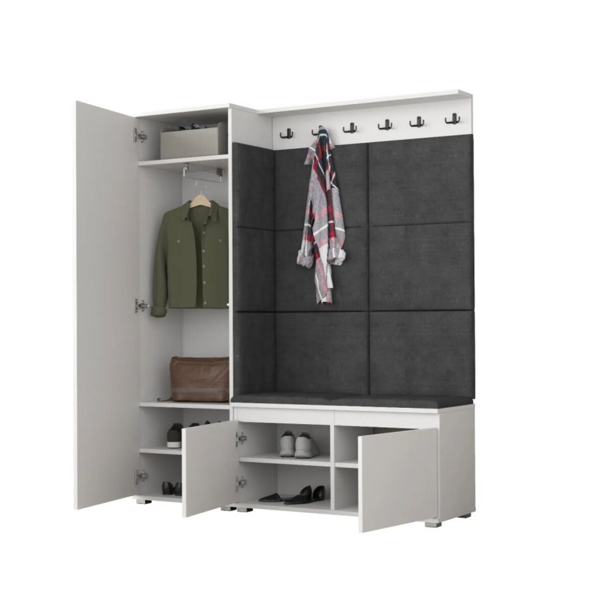 Garderoba z siedziskiem SINGAPUR 154 do przedpokoju biała/szara