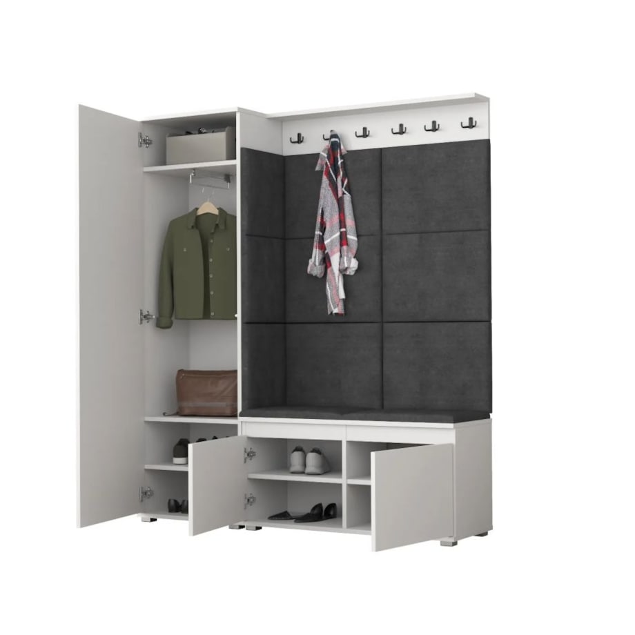 Garderoba z siedziskiem SINGAPUR 154 do przedpokoju biała/szara