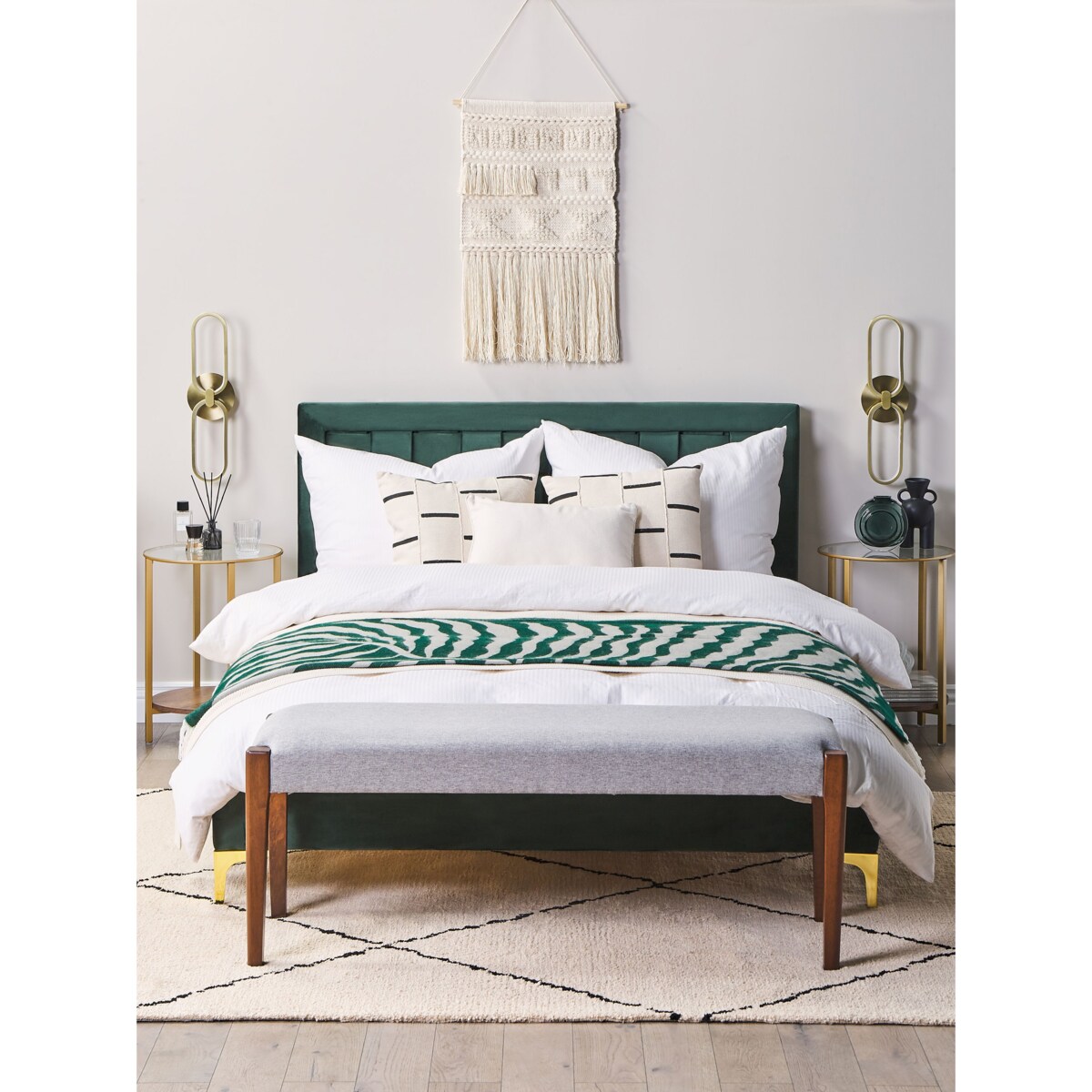 Łóżko welurowe 180 x 200 cm zielone LIMOUX