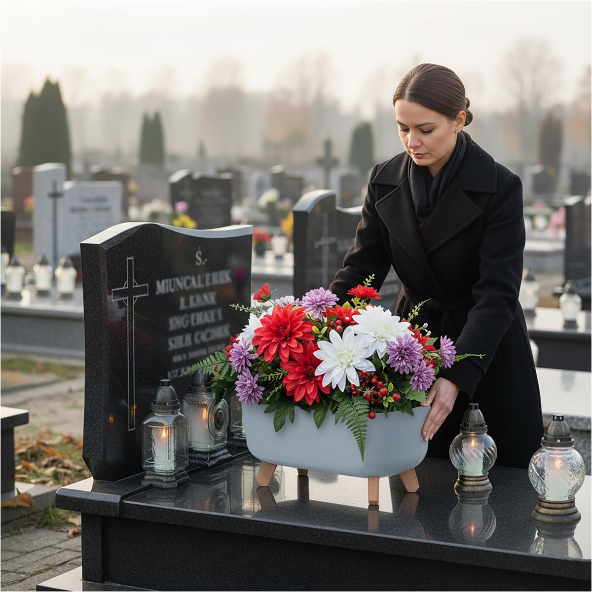 Donica Na Cmentarz Skrzynka Korytko Doniczka Na Wszystkich Świętych Gracia Case 39 Cm Szara