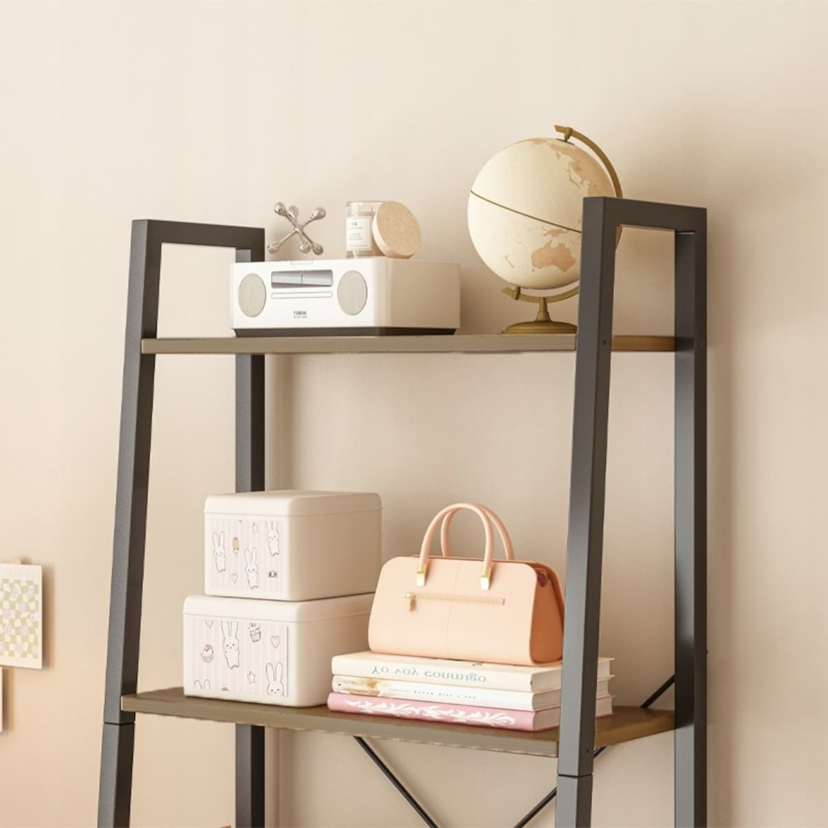 Regał Na Książki Stojący Rustykalny Drabinka Loft Retro Jasny Brąz 4 Półki