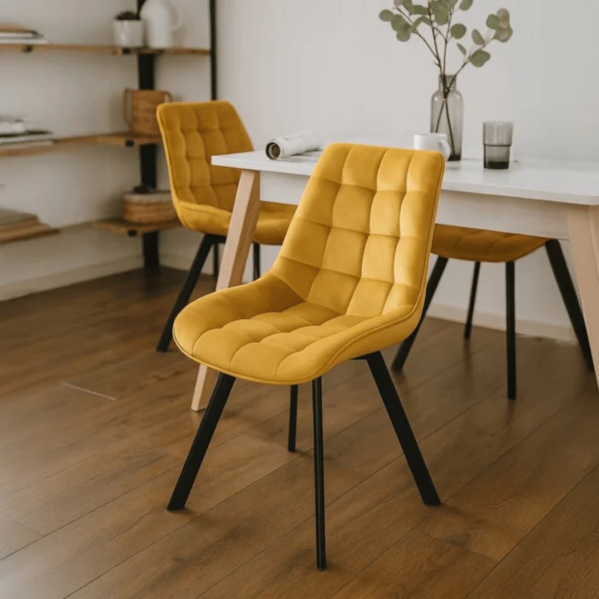 Krzesło RICK Musztardowe Tapicerowane do Jadalni Welurowe