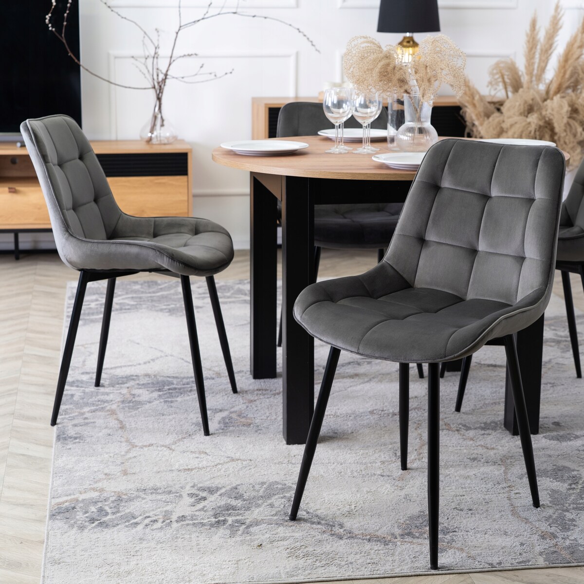 Krzesło Tapicerowane Welurowe Do Salonu Jadalni Kuchenne Szare CHRIS