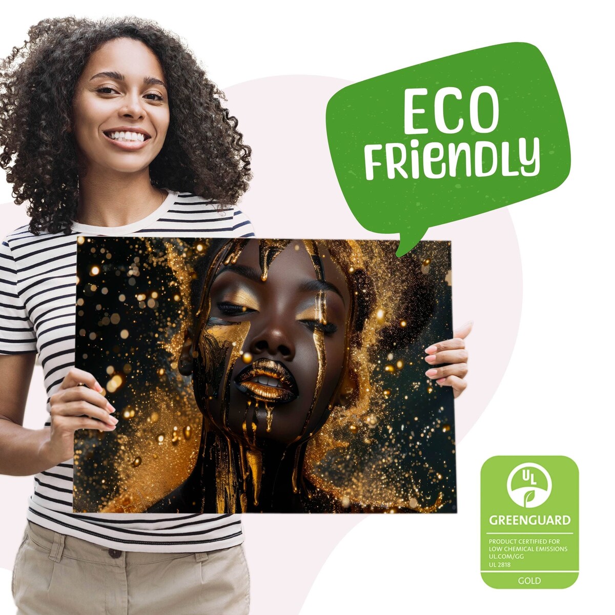 Obraz Do Sypialni Abstrakcja Kobiecy Portret Styl Glamour Złoto 70x50cm