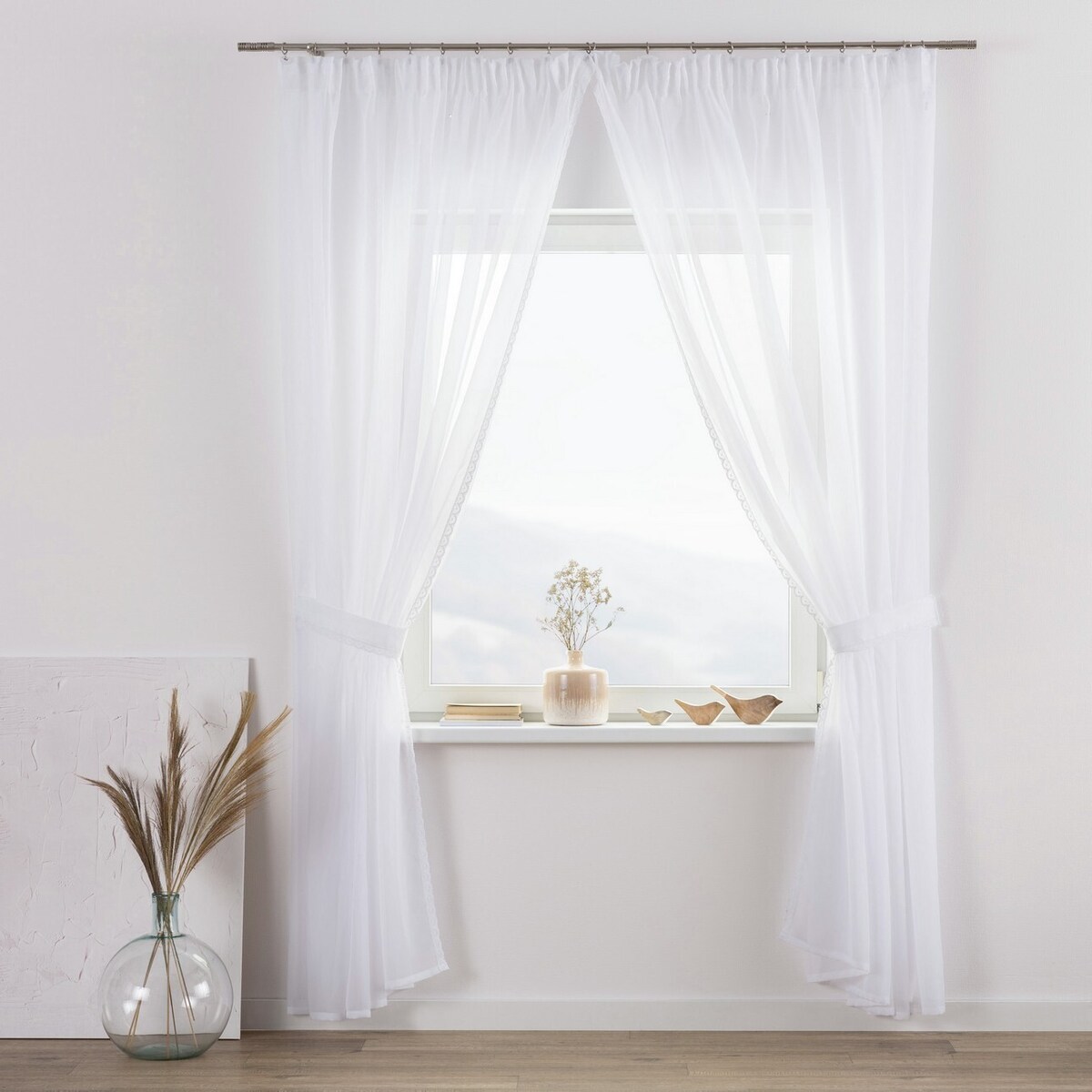 Firany z koronką Lily 2 szt. długie 200x250 biały