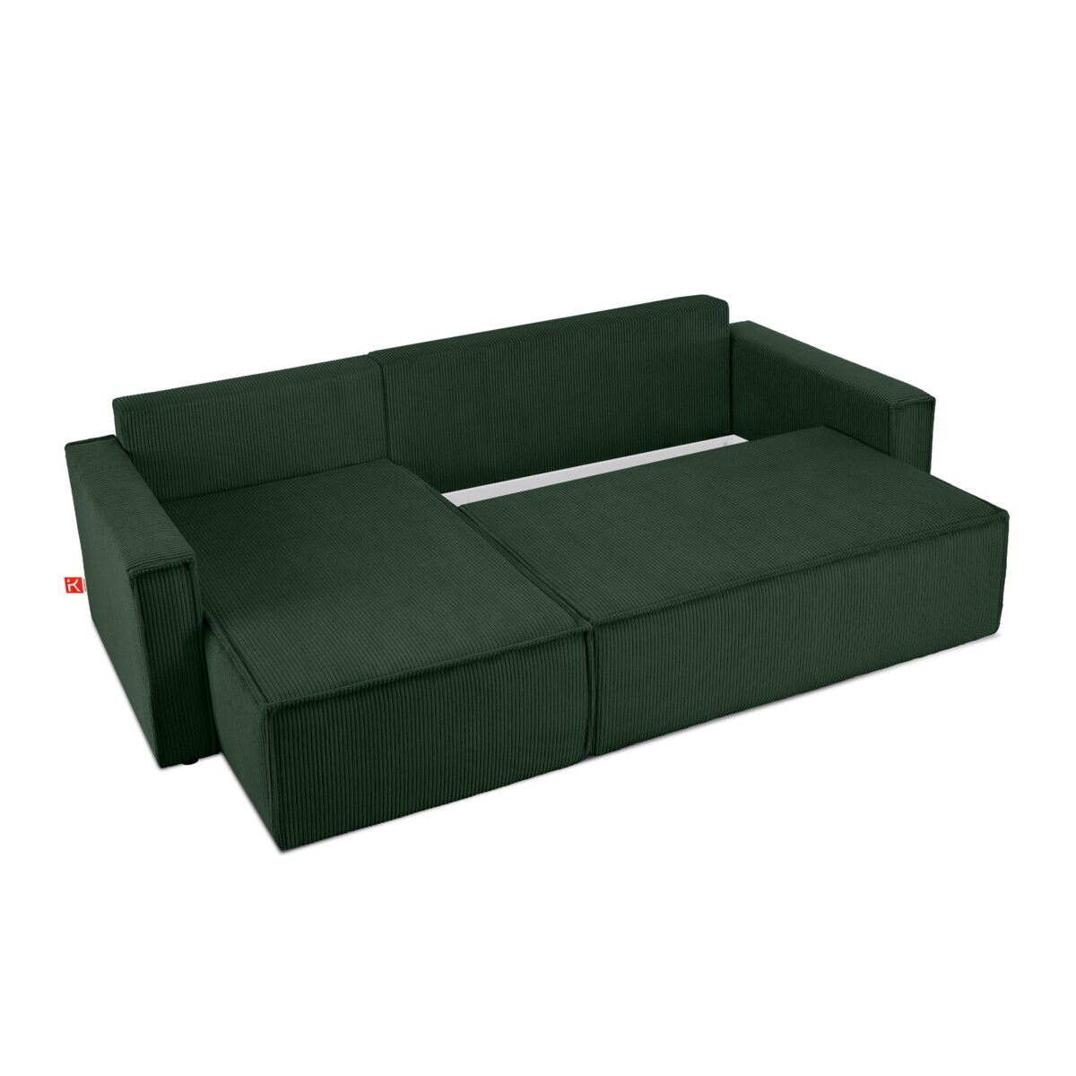 KONSIMO NAPI Duża rozkładana sztruksowa sofa, ciemnozielona, ​​prawa/lewa