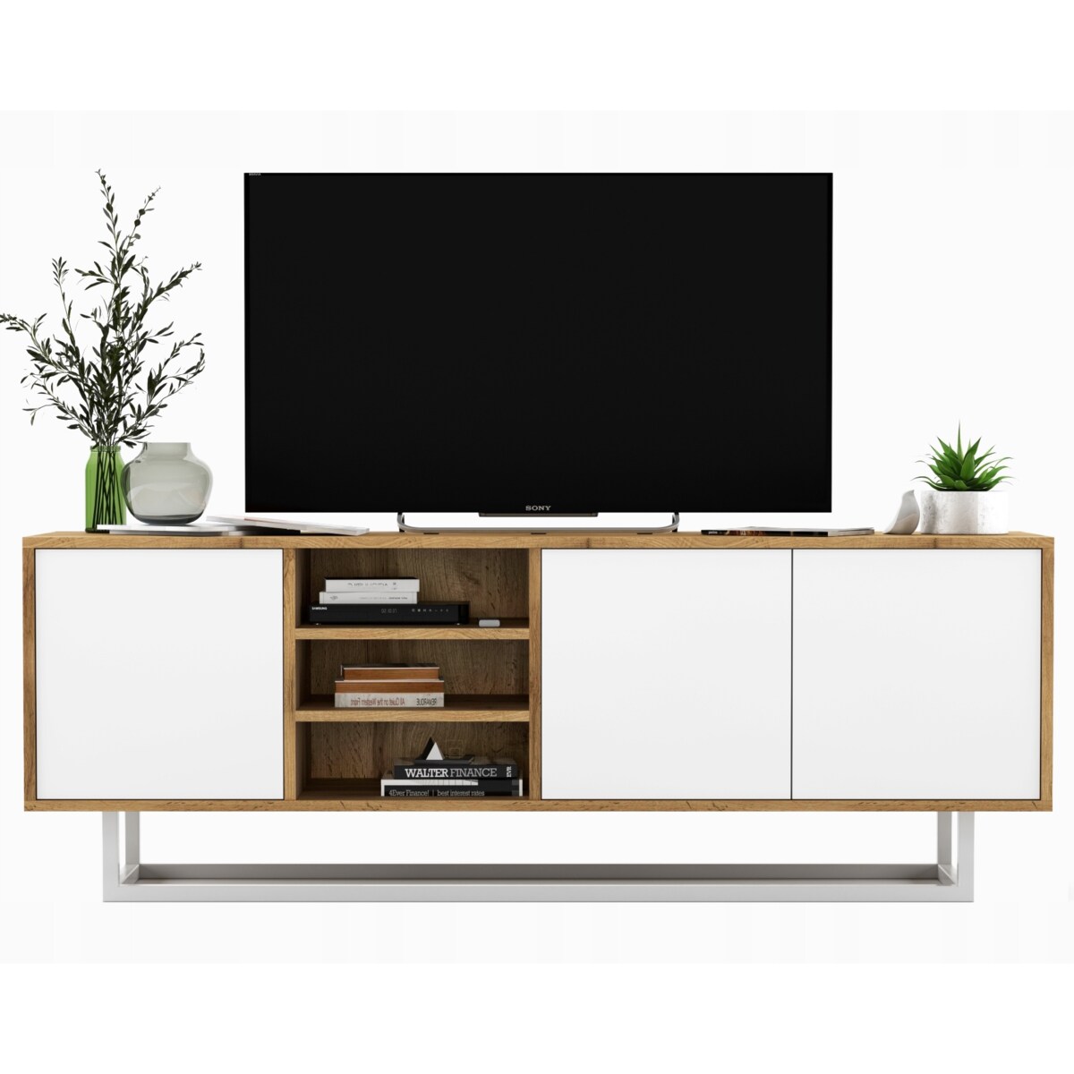 Industrialna Szafka RTV Loft Komoda RTV Dąb Wotan Biały MAT 150 cm