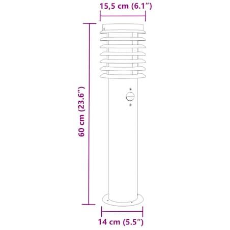 vidaXL Lampa ogrodowa na słupku, z czujnikiem, srebrna, 60 cm, stal