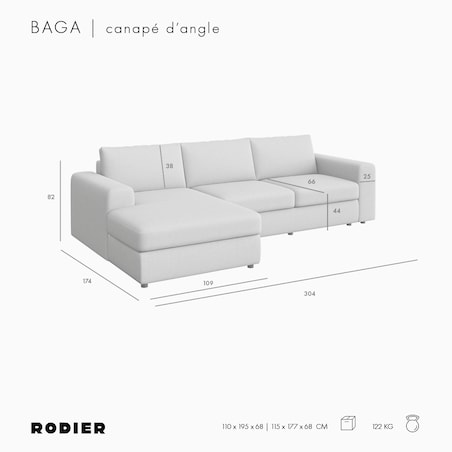 Sofa narożna lewa Baga XL kremowa