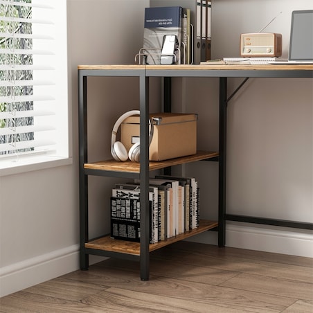 Biurko Komputerowe Stolik Vintage Rustykalny Brąz Loft Z 2 Półkami 140 Cm
