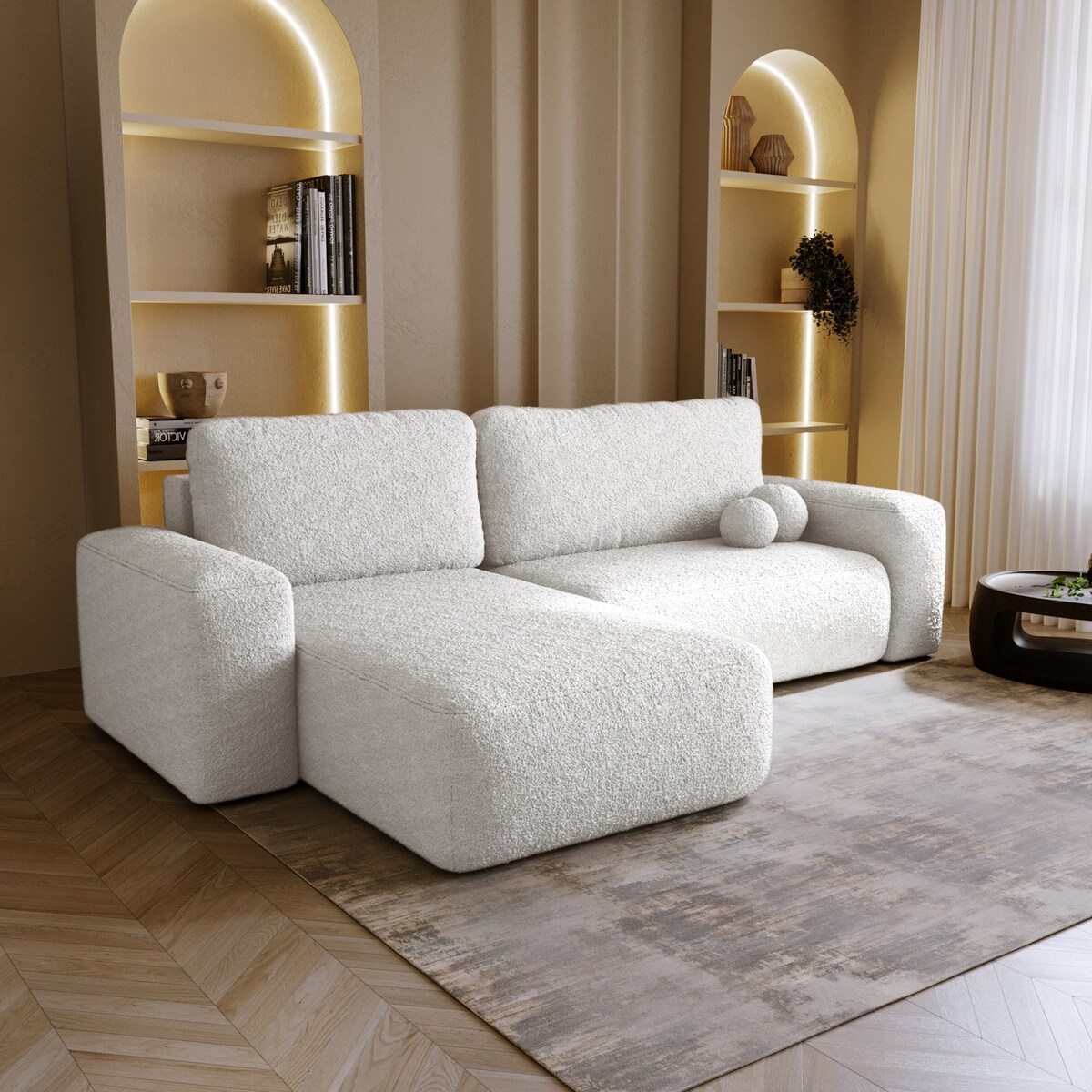 Narożnik Lewy ILO z funkcją spania i pojemnikiem na pościel, biały