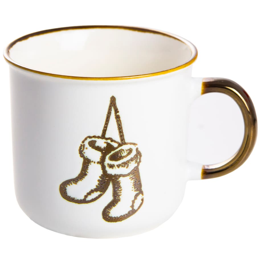 Kubek Porcelanowy Świąteczny Boże Narodzenie 400 Ml Biało-Złoty Skarpety