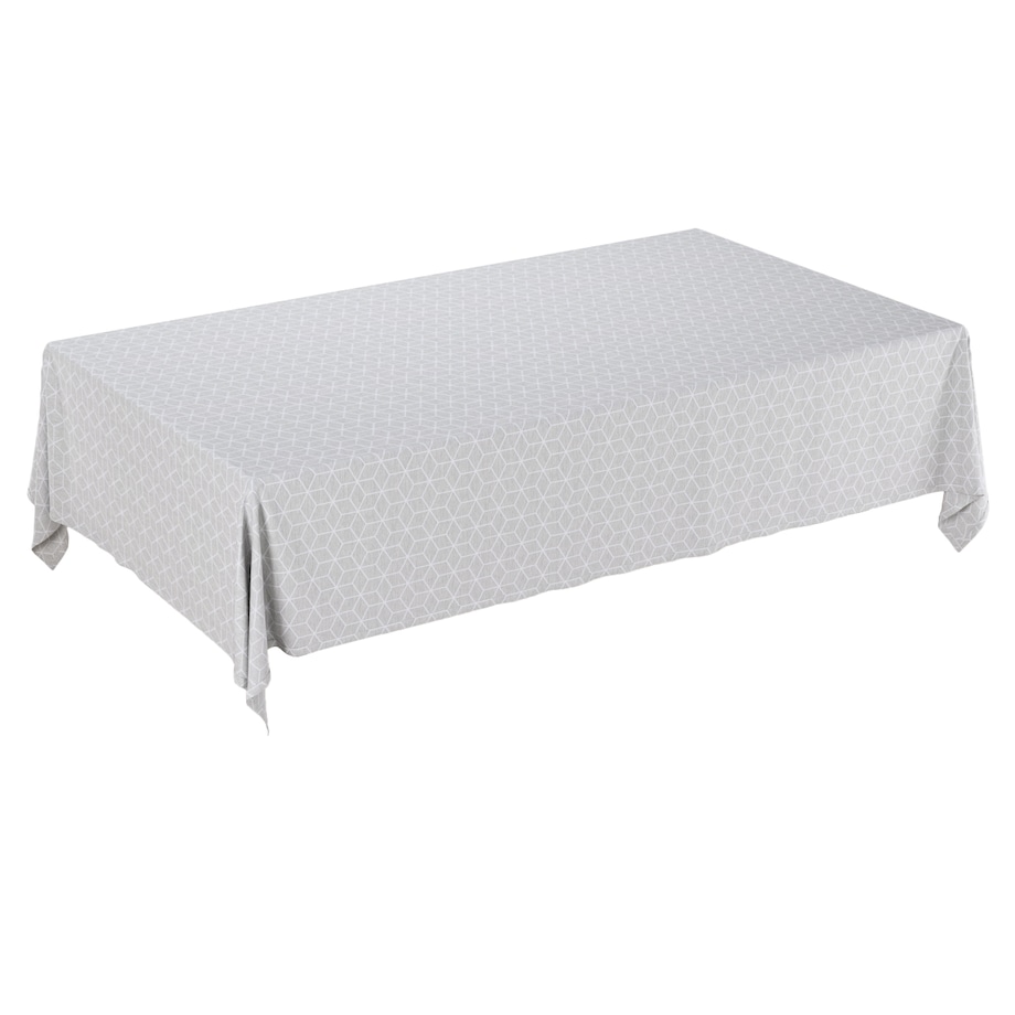 Obrus prostokątny 130 x 160 cm wzór sześcianów na szarym tle