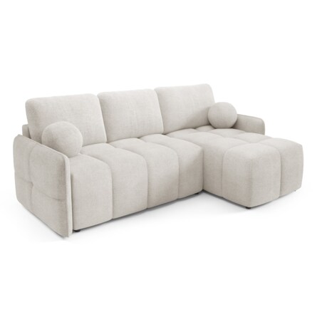 Narożnik MONO z funkcją spania i ozdobnymi poduszkami prawy, ecru