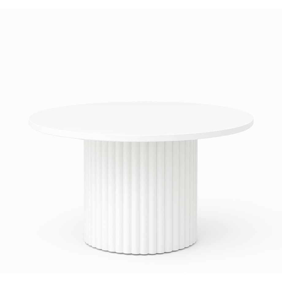 Nowoczesny stolik kawowy Riko z ryflowaną podstawą 42 cm wysokości- biały