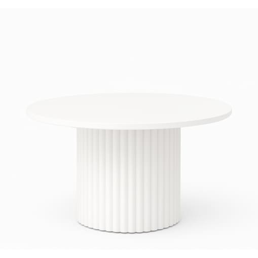 Nowoczesny stolik kawowy Riko z ryflowaną podstawą 42 cm wysokości- biały