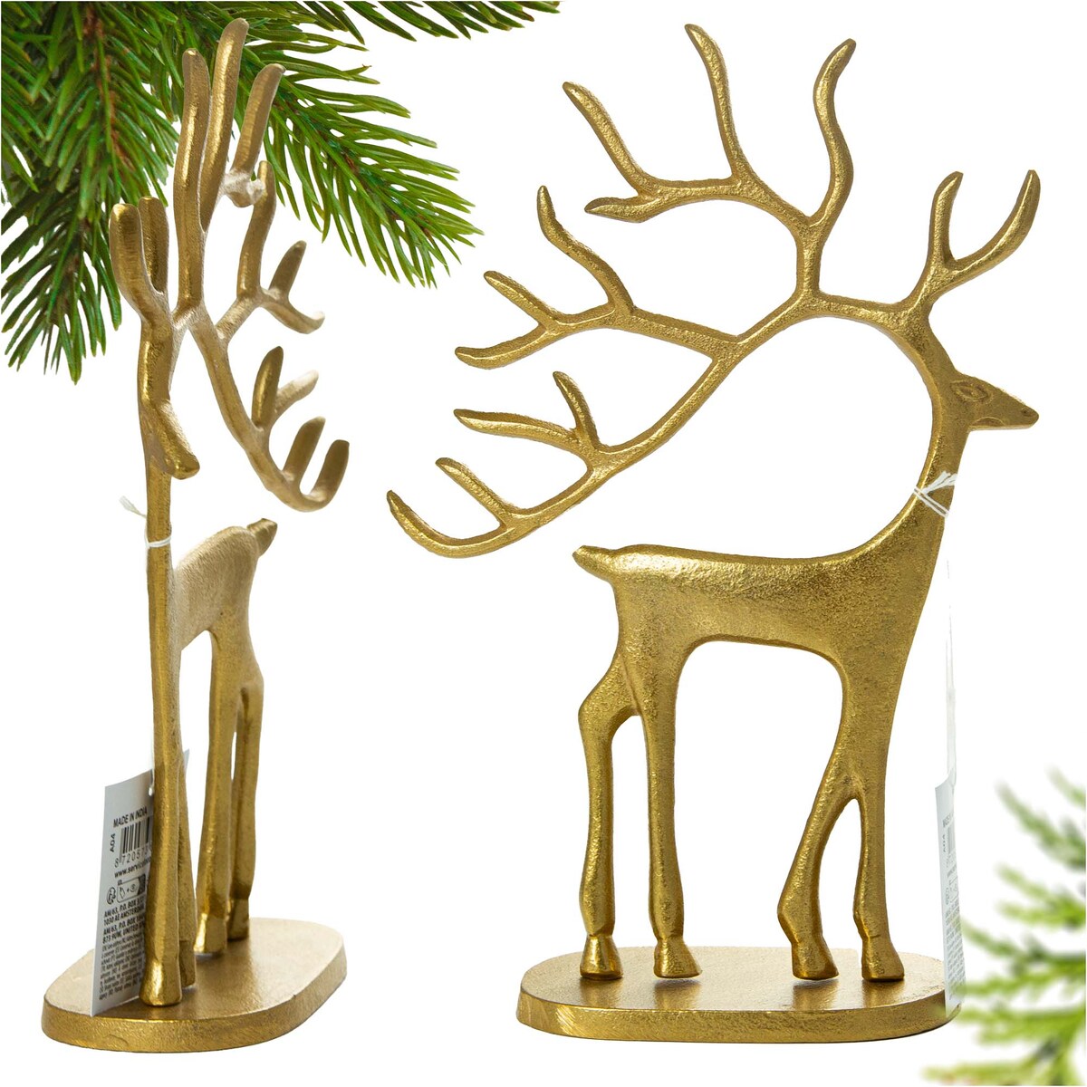 Figurka Renifer Jeleń 23X8X31.5 Cm Dekoracja Świąteczna Metalowa Złota