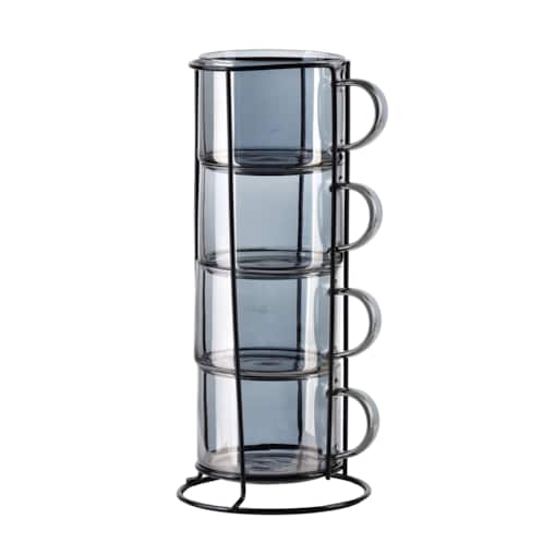 PETER GREY Komplet 4 filiżanek na stojaku 350ml 12.5x12.5xh27cm