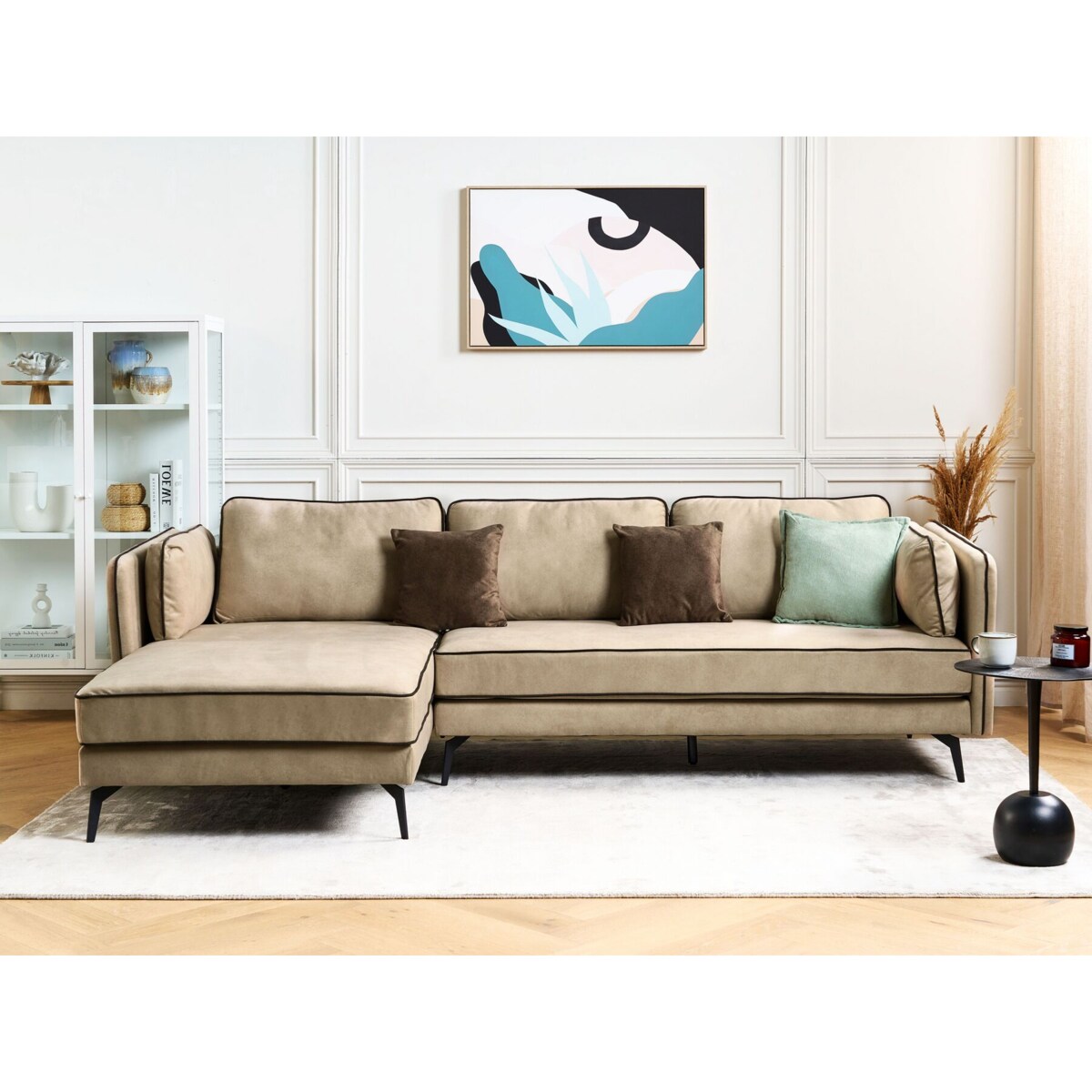 Narożnik welurowy prawostronny beżowy ALTAN