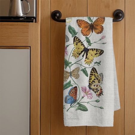 Lniana ścierka kuchenna - Vintage motyle