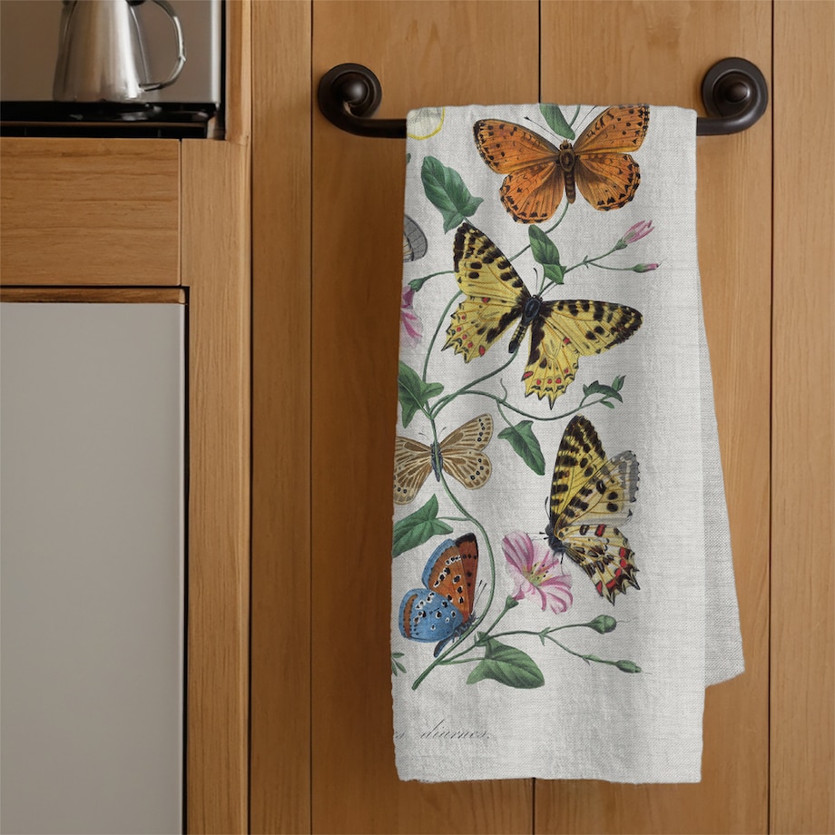 Lniana ścierka kuchenna - Vintage motyle