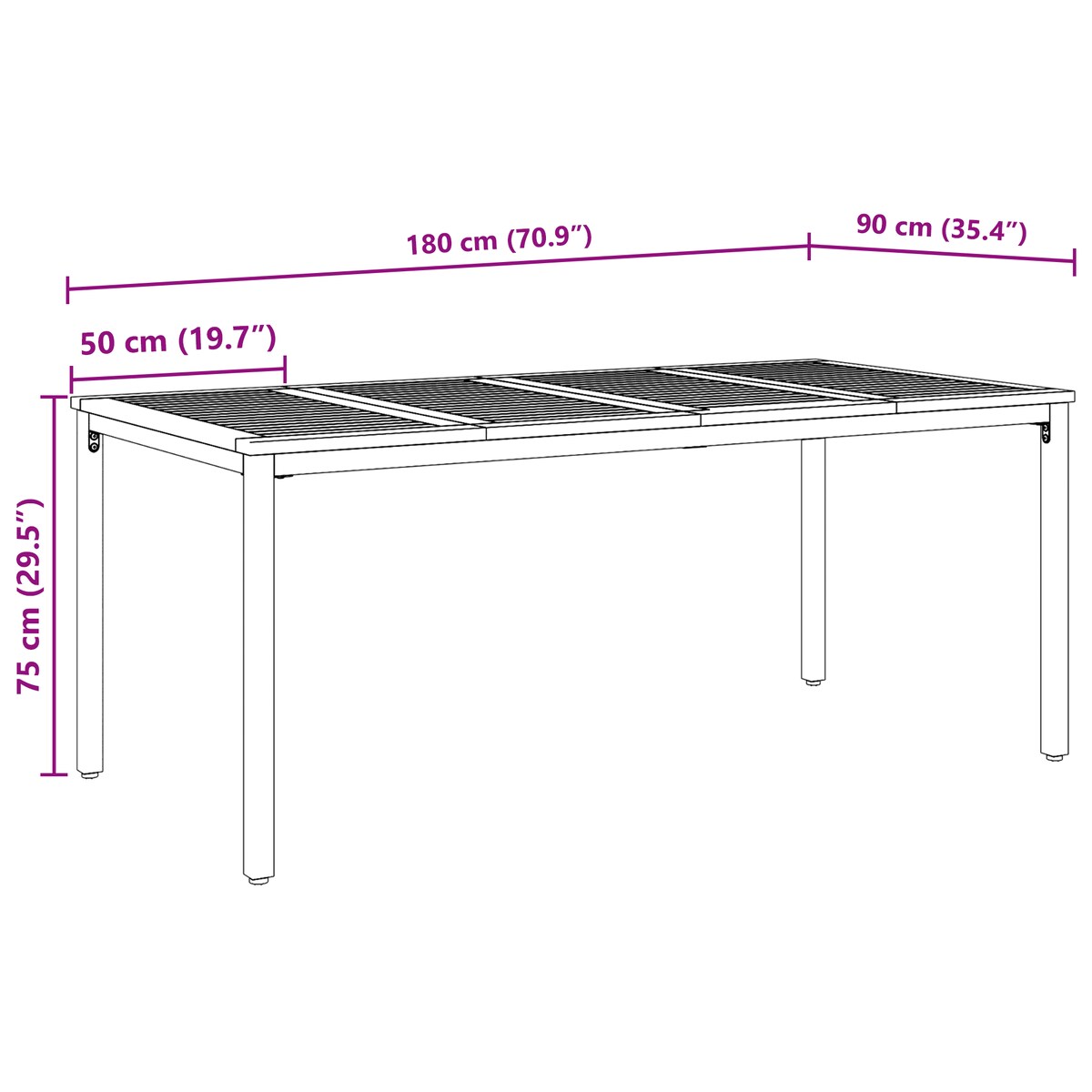 Stół ogrodowy vidaXL 180x90x75 cm z litego drewna akacjowego i metalu