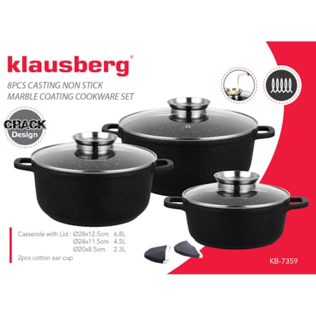 Zestaw 3 garnków z powłoką granitową 2.5l/4.3l/6.8L 8 ele KLAUSBERG crack design