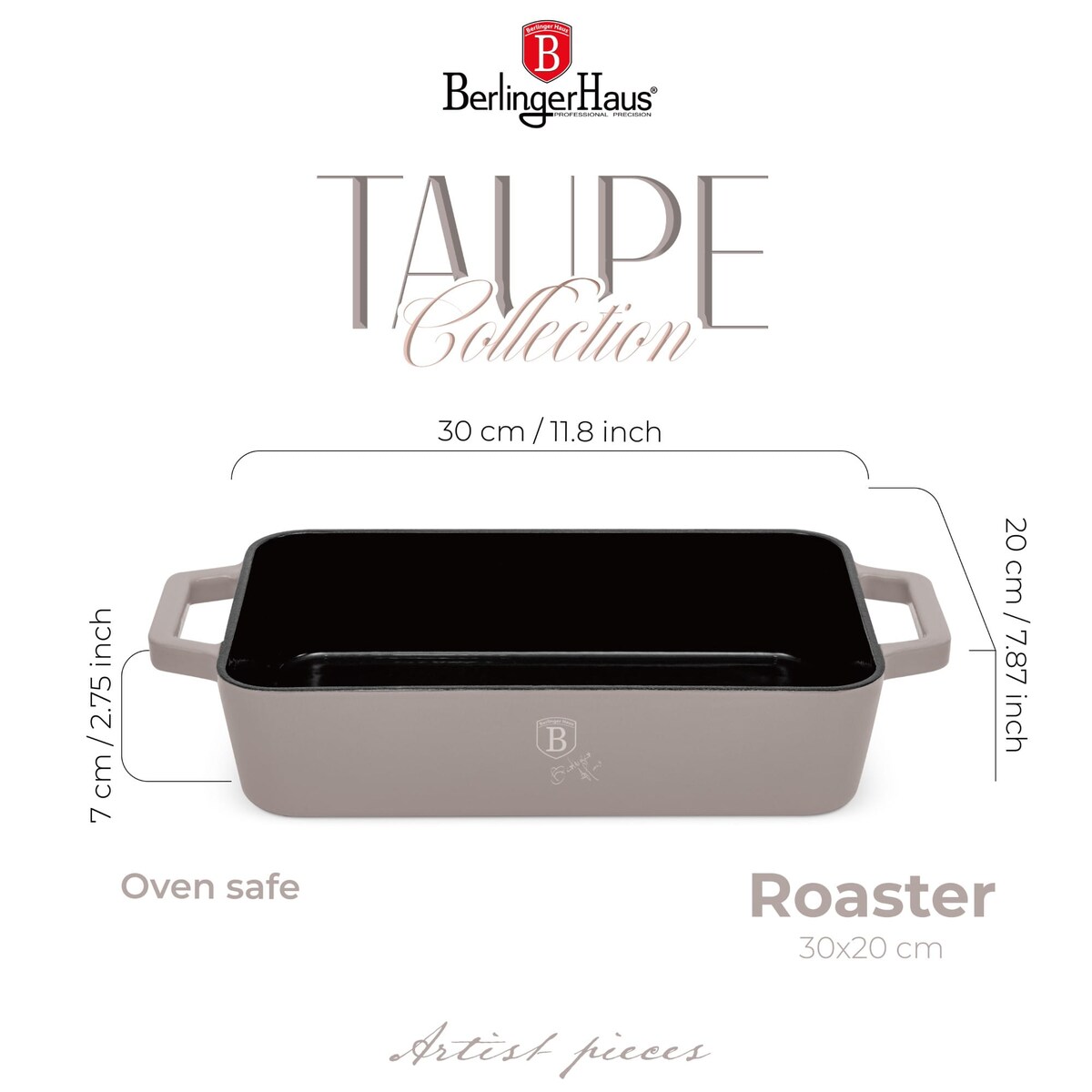 Emaliowana brytfanna żeliwna 30x20x7cm 3.0L BERLINGER HAUS Strong Mold Taupe