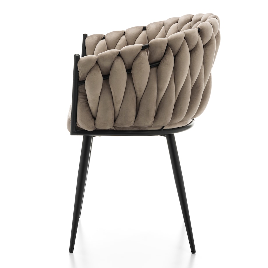 Krzesło tapicerowane plecione glamour salon welurowe LATINA ciemnobeżowa