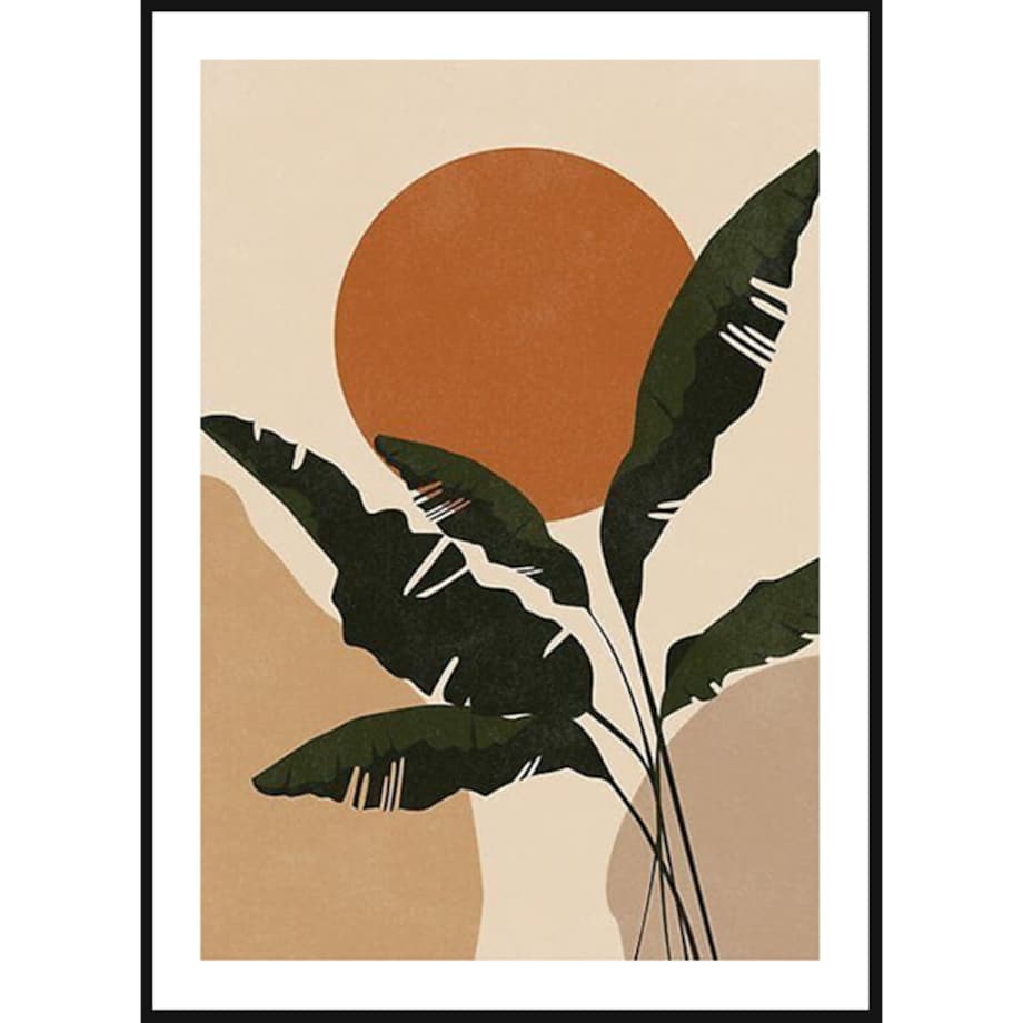 Poster Story, Plakat, Obraz - Liście Bananowca i Zachód Słońca, wymiary 42 x 60 cm