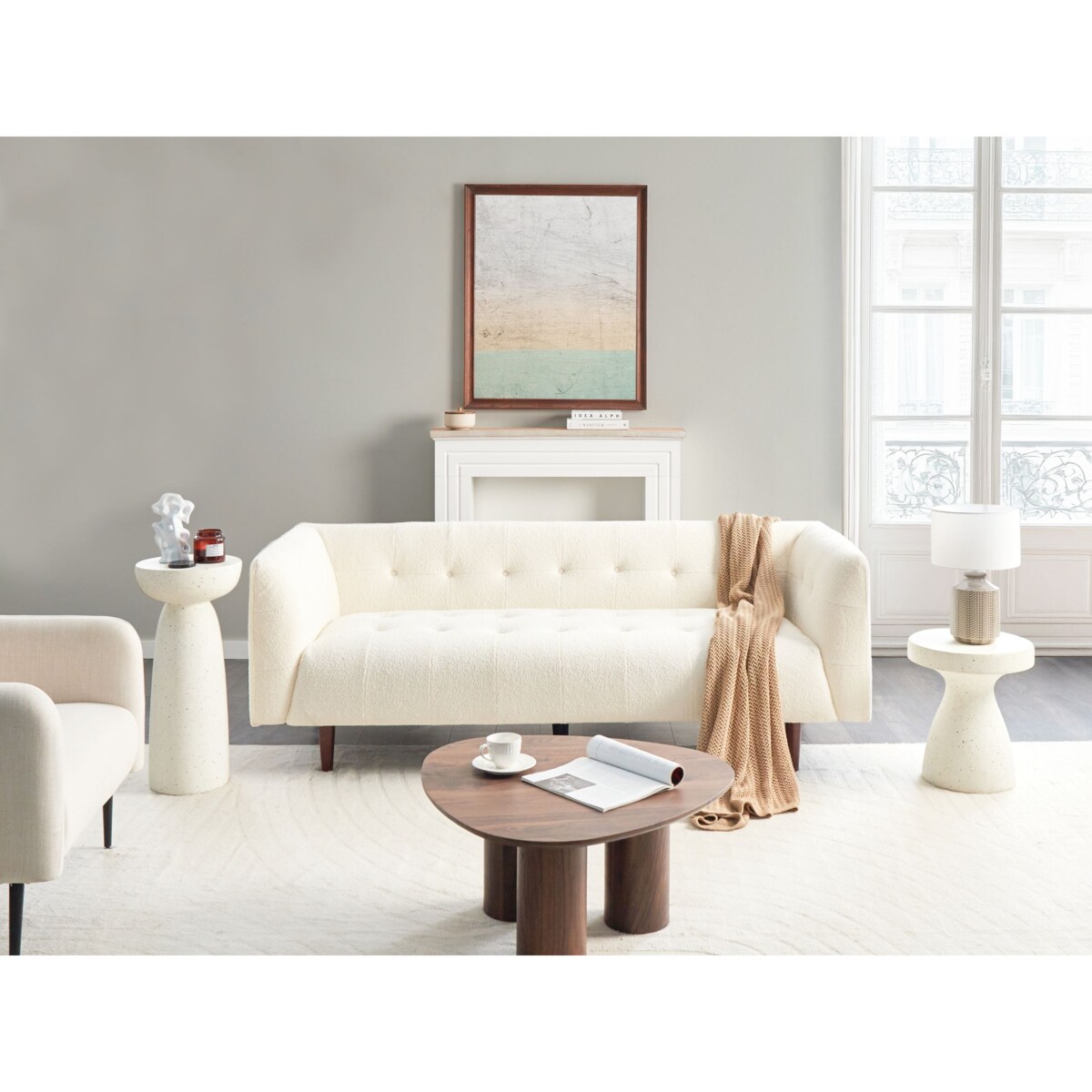 Sofa dla 3 osób BYSKE Boucle Złamana biel