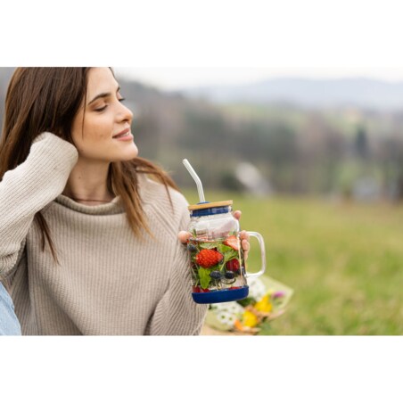 Słoik ze słomką 600 ml granatowy Fuori 29811