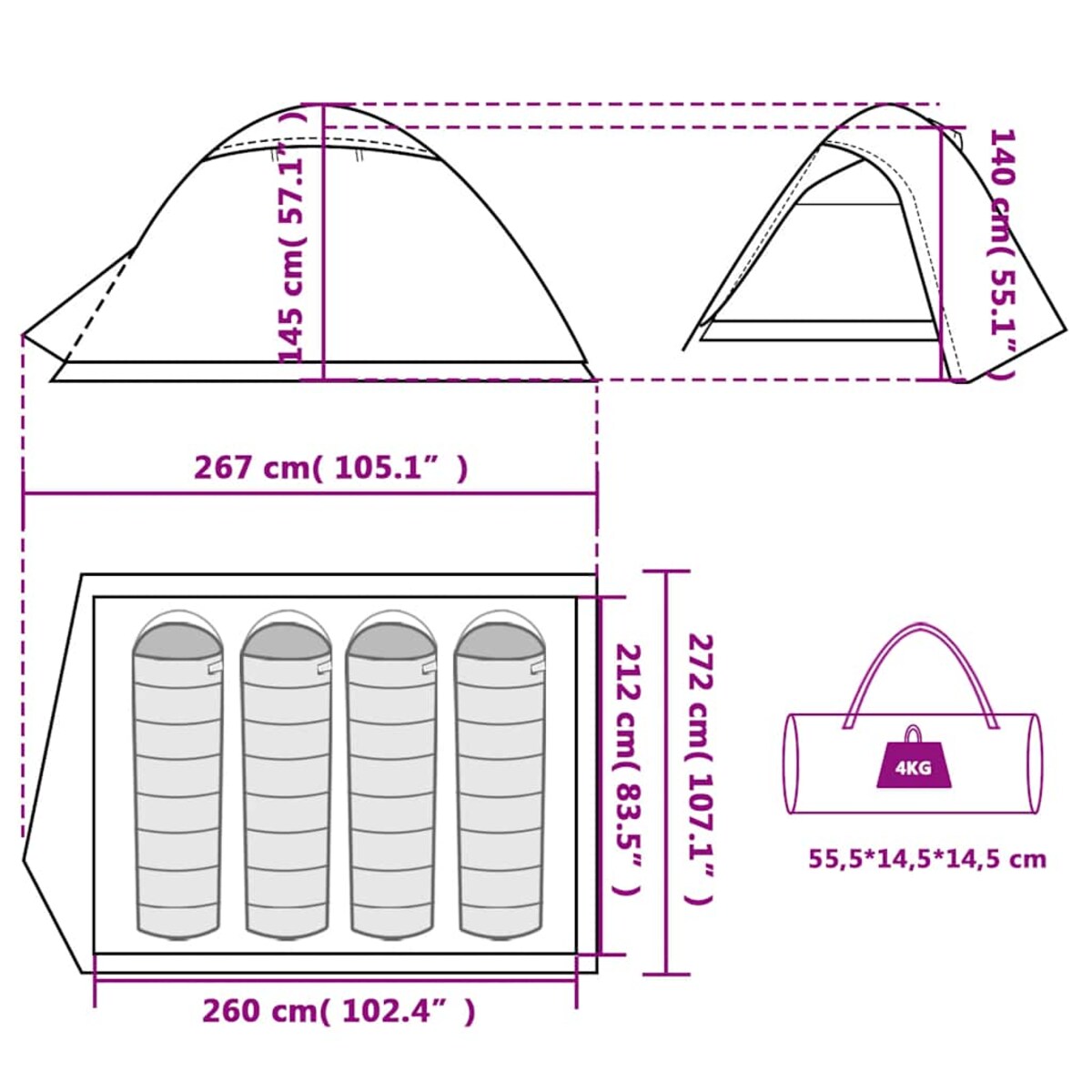 vidaXL Namiot turystyczny, 4-os., kopułowy, zielony, wodoszczelny