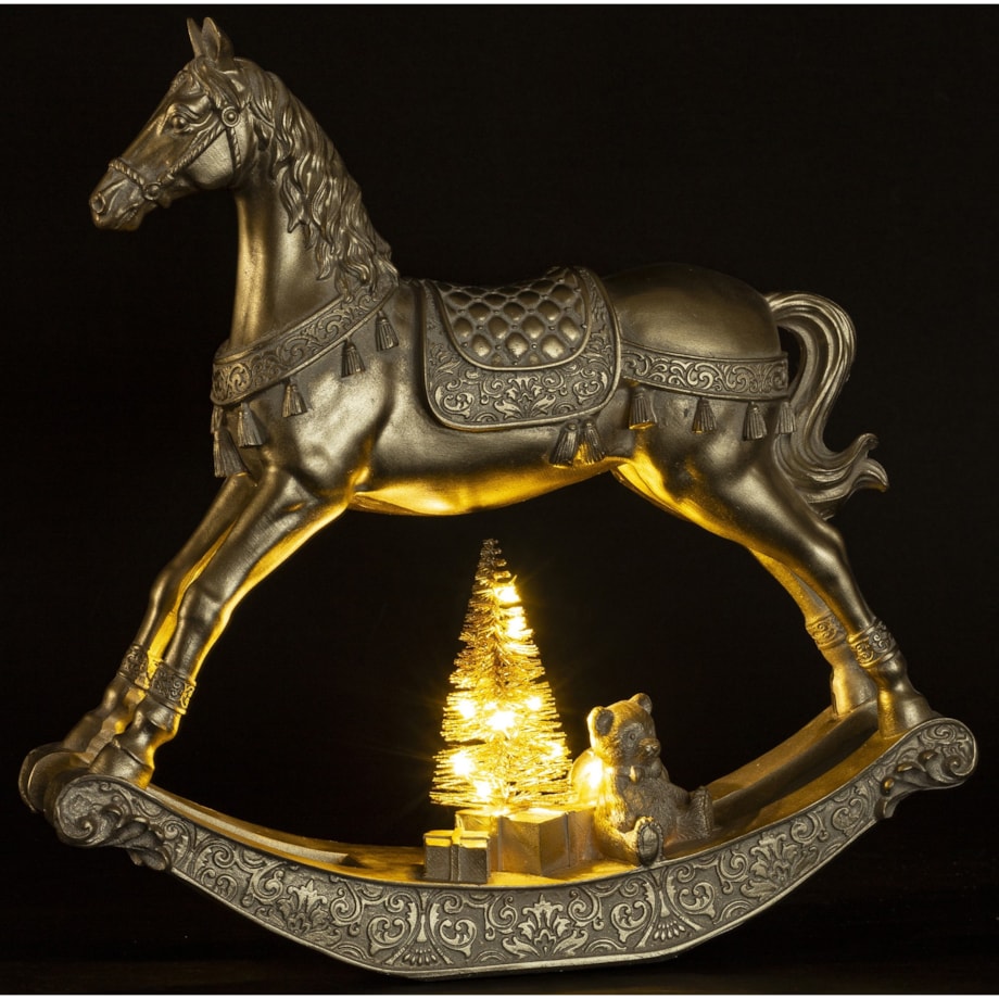Figurka - złoty konik na biegunach LED 28,5x7,5X29 cm ORO