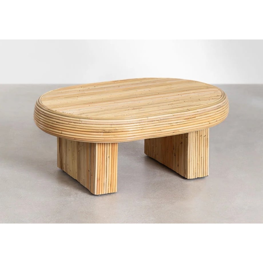 Stolik kawowy bambusowo-rattanowy owalny