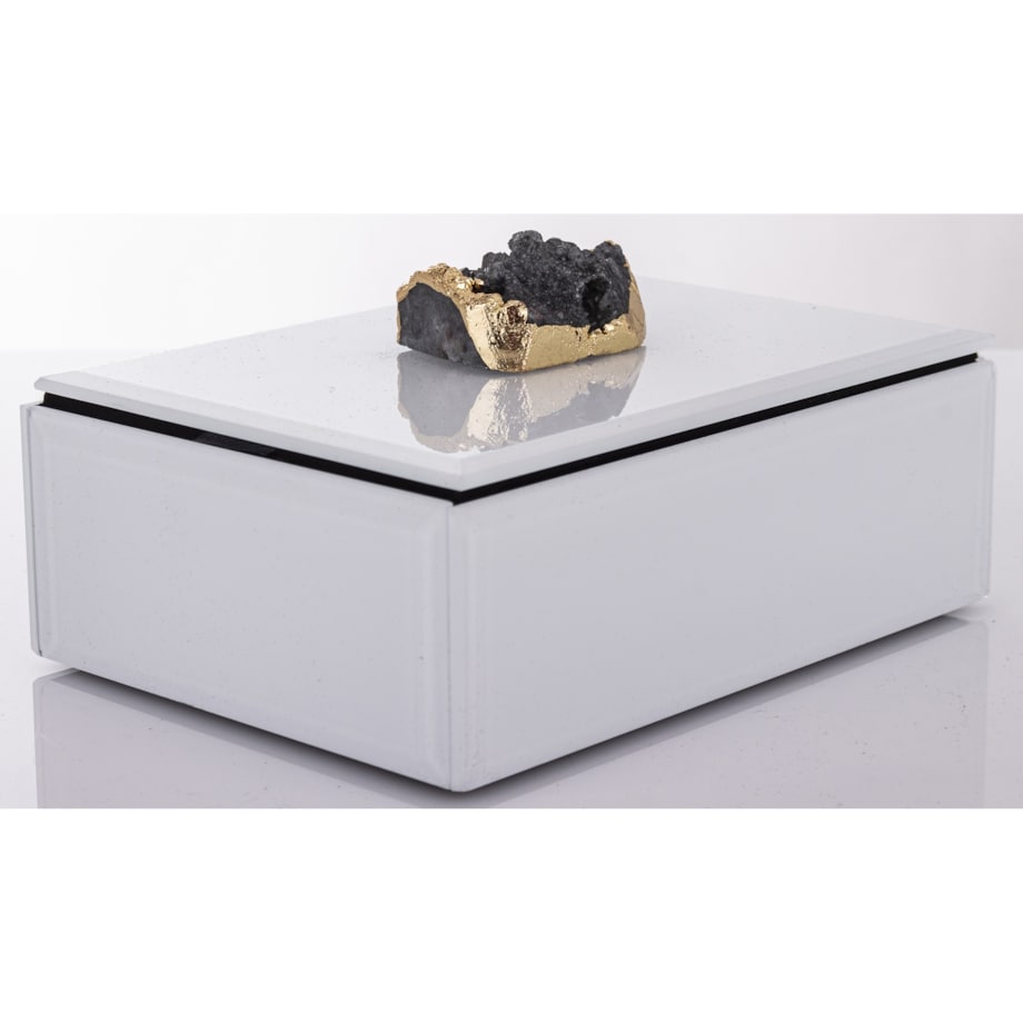 Szkatułka szklana na biżuterię 16x12x8,5 cm DEKOR AGAT biała