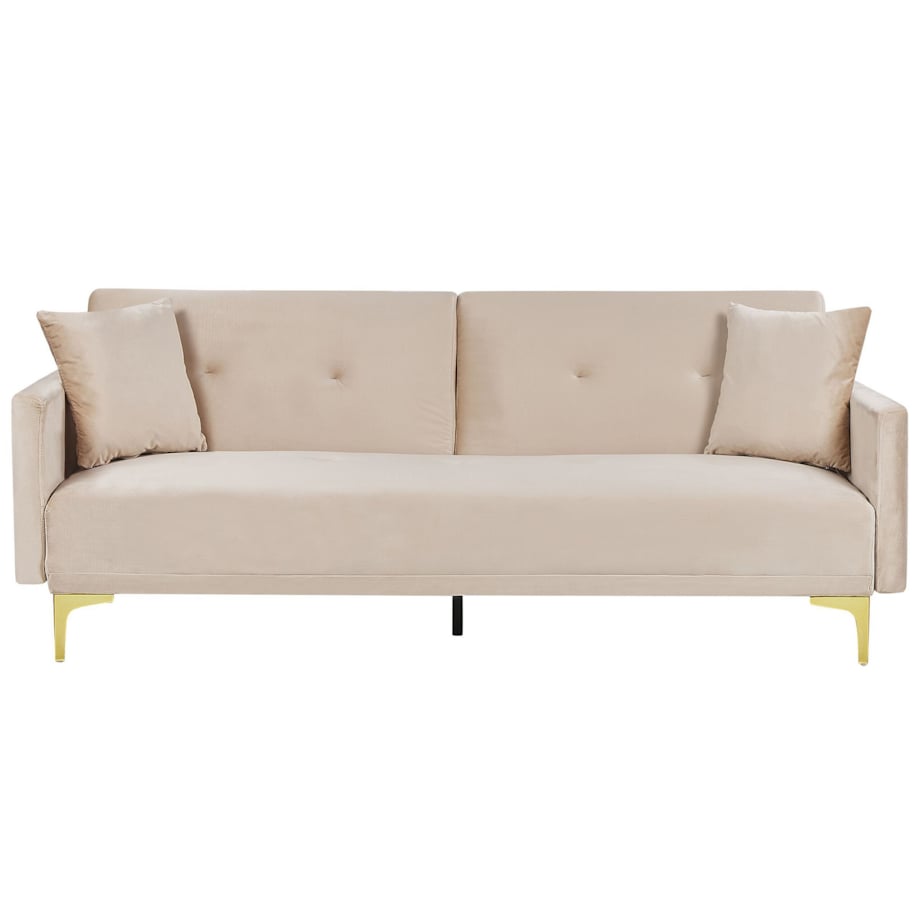 Sofa rozkładana welurowa beżowa LUCAN