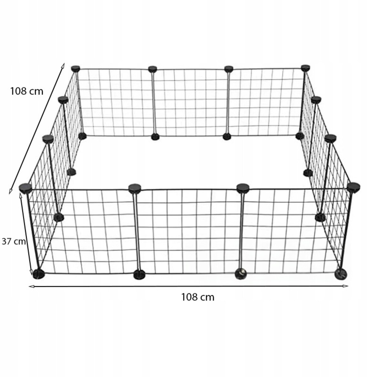 Czarny kojec zagroda metalowa dla psa kota szczeniaka królika 108 x 108 cm