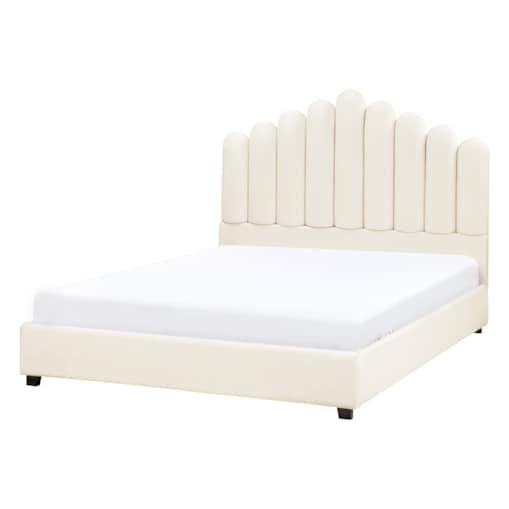 Łóżko Welur VINCENNES 140 x 200 cm Złamana biel